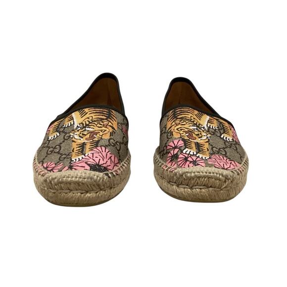 Gucci Bengal Tiger Floral Supreme Monogram Canvas Round Toe Espadrilles Size 8 - Picture 4 of 13